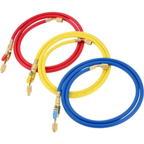 3Pc 1.5m R410A AC Charging Hose Ball Valve HVAC 1/4'' SAE Shut Valve For Air Condition A/C Refrigerant R134A R12 R22 R502 800psi