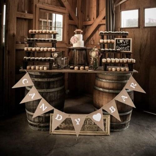 9pcs Rustic Garland Hessian Burlap Bunting jute rope Banner Flags Candy Bar Wedding Decoration