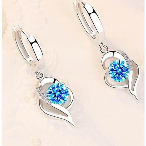 925 Sterling Silver New Woman Fashion Jewelry Blue Pink White Purple Crystal Zircon Hot Selling Earrings