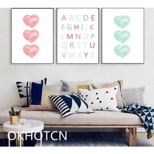 Watercolor Heart A to Z Alphabet Poster Wall Art Canvas Painting Hd Print Nordic Picture Kid Room Nursery Home Decoration