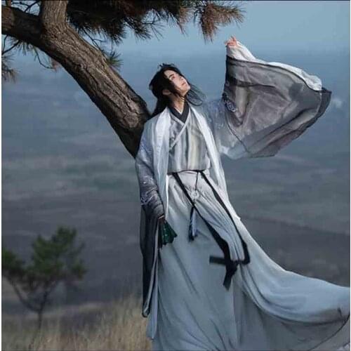 Large Size 4XL Hanfu Men/Women Chinese Traditional Gradient Gray Hanfu Cosplay Costume Fancy Dress Chiffon Hanfu For Couples