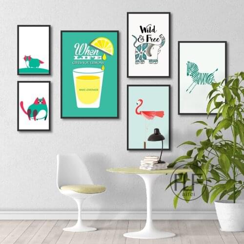 Nordic Style Mint Green Decorative Pictures Modular Picture Wall Art Posters Canvas Painting for Living Room Home Decoration