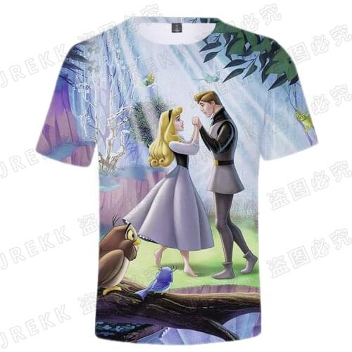 Disney Anime Sleeping Beauty T-shirt Men Women Children 3D Print Summer Short Sleeve Boy Girl Kids Cool Casual Tops Tee