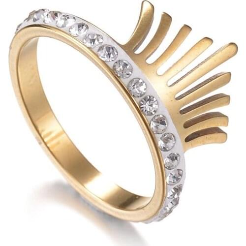 Hot Sale Gold Princess Tiara Crown Sparkling Crystal Rings for Women Engagement Wedding Anniversary Elegant Dance Party Jewelry