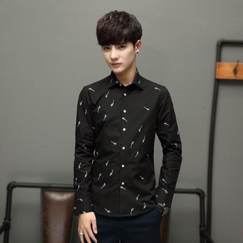 Cotton Man Shirts Long-sleeved Shirt Hign Quality Mens Fashion Trend Printing Casual Men Shirts Mens Dress Shirts