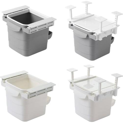 Kitchen Retractable Hidden Waste Bin Under Table Hanging Garbage Trash Can Tool N58C