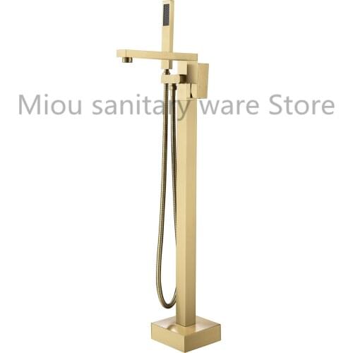 Matte Black Square Bathtub Shower Faucets Floor Standing Faucet Hot Cold Water Shower Mixer Tap Bathroom Waterfall Mixer