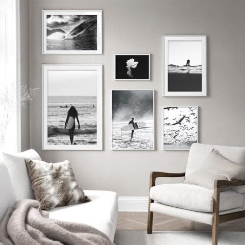 Fashion Wall Art Black White Waves Female Print Poster Canvas Art Beauty Wall Picture Painting Living Room Modern Home Decor