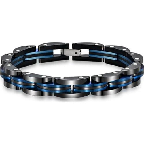 Stainless Steel Men Punk Rock Black Chain Link Motorcycle Bracelet Bangle Jewelry Gift For Him