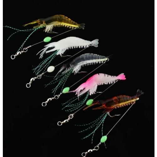 Soft Shrimp Rig Soft Lure Plastic Luminous Artificial Shrimp Bass Fishing lures Bait Jigs Lure Glow Hook Swivels Worn Fake Baits