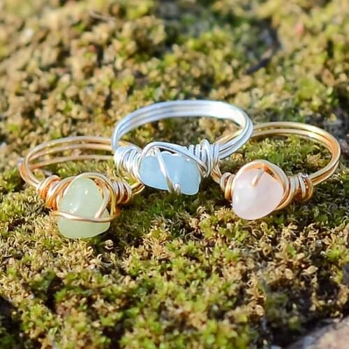Opals Crystal Wire Rings For Women Wire Wrapped Simple Gemstone Rings Set Spiritual Ring Wedding Party Jewelry Gift Bijoux Femme