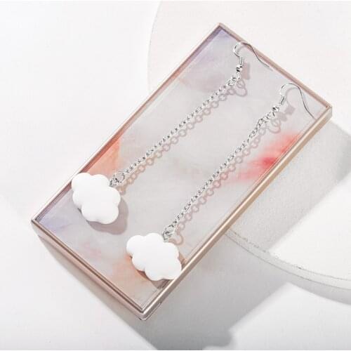 New Fashion Korea Style White Dangling Earrings for Women Cute Simple Cloud Earrings 2020 with Chain SImple Ladies Ears Jewelry