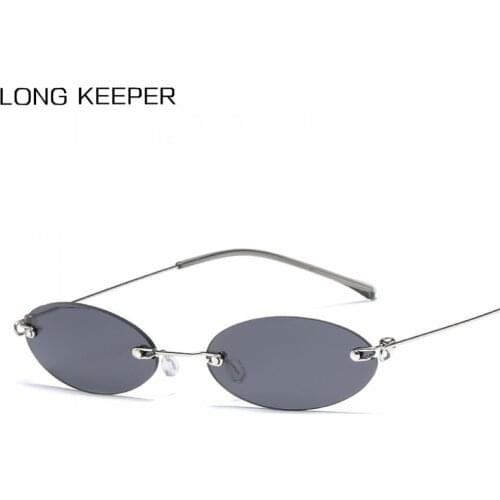 LongKeeper Vintage Rimless Sunglasses Women Brand Designer Small Oval Sun Glasses Ladies Metal Frame Clear Lens Eyewear Gafas