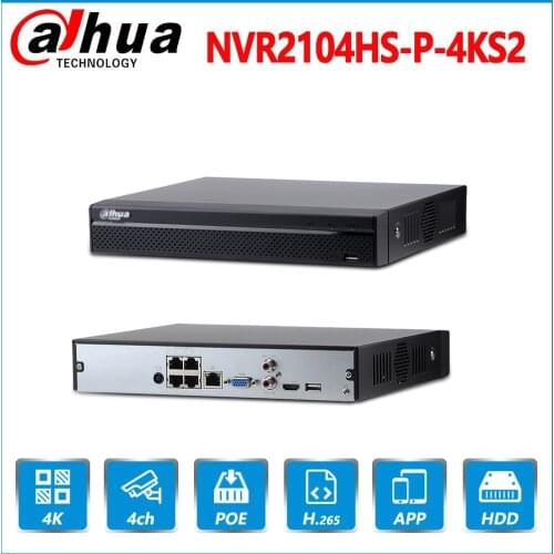 Dahua English Original NVR2104HS-P-4KS2 4 CH 4PoE Lite 4K H.265 Network Video Recorder NVR 8MP Record For IP Camera CCTV SYSTEM