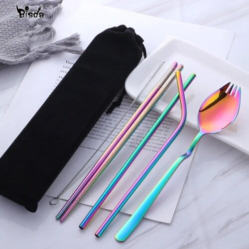 Portable Dinnerware Set Travel Camping Cutlery Set Outdoors Silverware With Metal Straw Spoon Fork Chopsticks and Portable Case