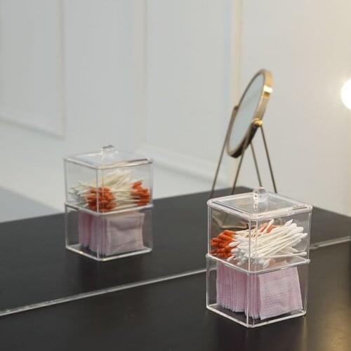 Cosmetic Storage Box Transparent Acrylic Organizer Crystal Bathroom Makeup Cotton Swab Toothpick Desktop Storage Box
