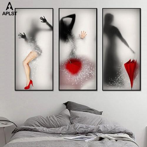 Hazy Naked Women Prints & Posters Sexy Nude Girls Leg Umbrella Break Glass Canvas Painting Wall Picture for Living Room Bathroom