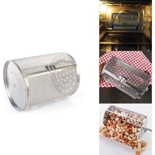 BBQ Stainless Steel Rotisserie Grill Roaster Drum Oven Basket Bakeware Oven Roast Baking Rotary Nuts Beans Peanut Basket Grill
