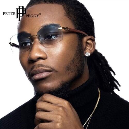 Peterpeggy Small Rectangle Sunglasses Women Female Rimless Square Sunglasses Men 2020 Steampunk Vintage Sunglasses UV400