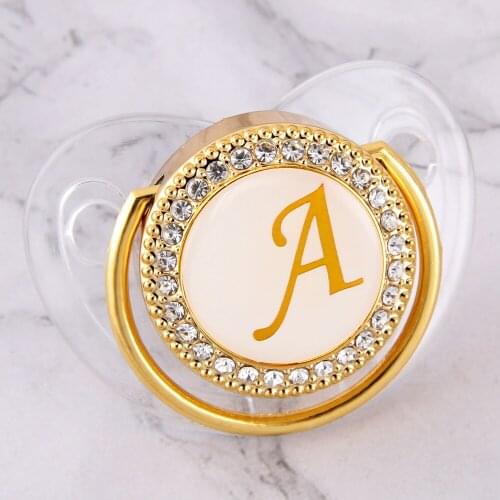 Luxury Bling Rhinestones Transparent Baby Pacifier 26 Initial Letters Newborn Infant Silicone Orthodontic Pacifier Nipple
