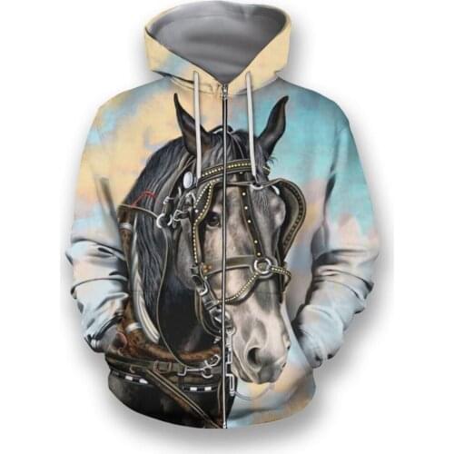 CLOOCL Horse Series Men Zipper Hoodie Animals 3D Print Men Clothing Women Casual Pockets Tops Long Sleeve Streetwear S-5XL