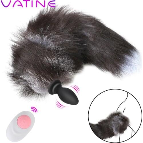 VATINE 10 Frequency Butt Plug Fox Tail Anal Plug Vibrator Adult Game Cosplay Sex Toys For Couples Remote Control Anus Dilator