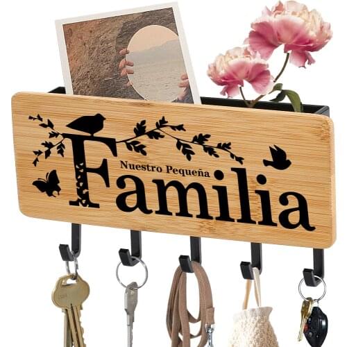 Nuestra Pequeña Familia Bamboo Keychain Hanger Home Porch Wall Decor Key Holder Rack Saving Space Sundries Organizer Hooks Racks
