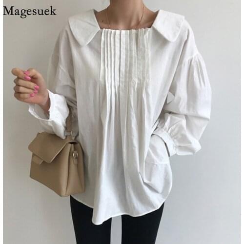 Loose Cotton Woman Shirt Tops Square Collar White Long Sleeve Womens Blouse Autumn Vintage Casual Shirts Blusas De Mujer 16192