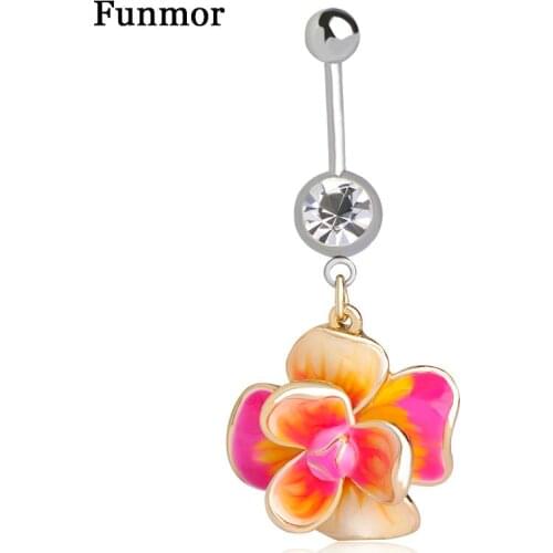 Funmor Sexy Flower Belly Button Rings Enamel Body Piercing Jewelry Women Girls Summer Party Bikini Decoration Accessories Gifts