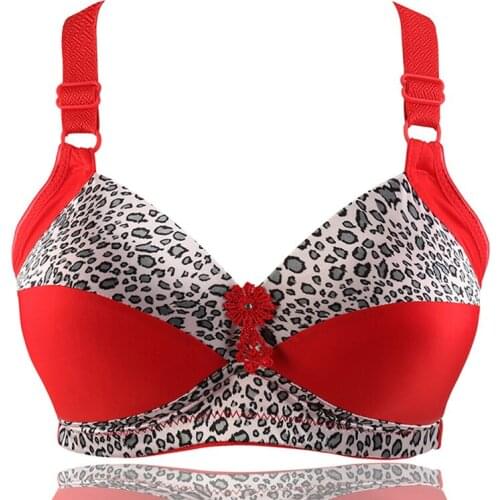 WomenS Full Cup Bra Leopard Print Wire Free Cotton Bras Push Up Ajusted Brassiere Thin Cup Underwear Large Size