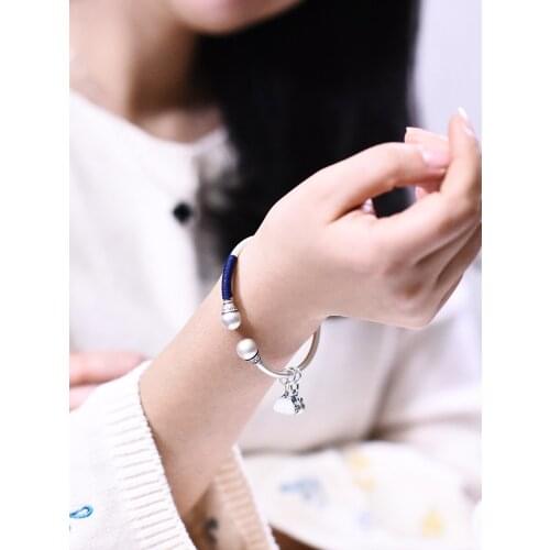 Handmade silver bracelet for lady silver gift certificate simple solid open silver bangle with round head light plate