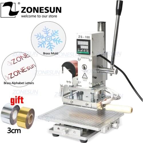 ZONESUN ZS-100C Digital Hot Foil Stamping Machine Leather Embossing Heat Pressing Machine For Wood PVC Paper Custom Logo Stamp