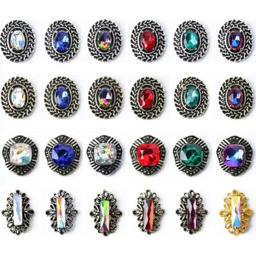 20pcs/lot 3D Retro Gold Silver Oval AB Alloy Nail Art Rhinestone metal manicure nail accessories DIY Nail Decoration Nail charms