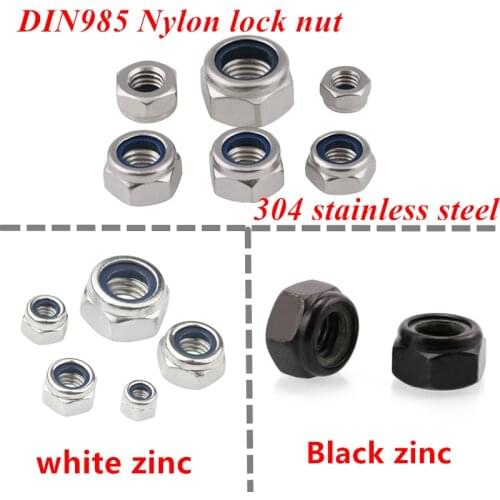 50pcs DIN985 Nylon Lock Nut M2 M2.5 M3 M4 M5 M6 M8 Self-locking Nut Lock Nuts Slip Nylon Insert Hex Nut Locknuts