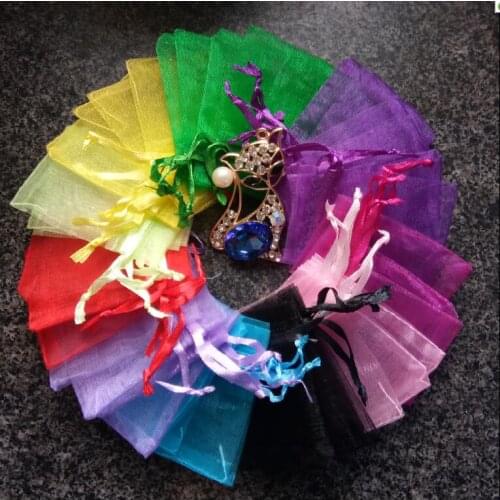 50pcs/lot 5x7cm 7x9cm 9x12cm 10x15cm Organza Gift bags Jewelry Christmas Gifts Packaging Bags Drawable Yarn Bags