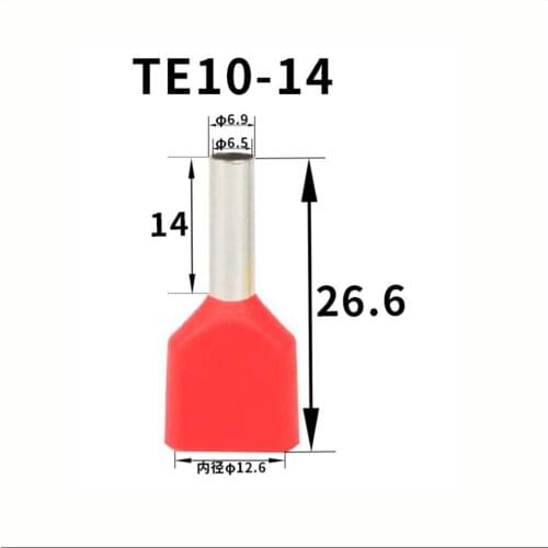 500PCS TE10-14 TE terminal two-wire pre-insulated tubular terminal double-tube insulated Two wire terminal European copper pin