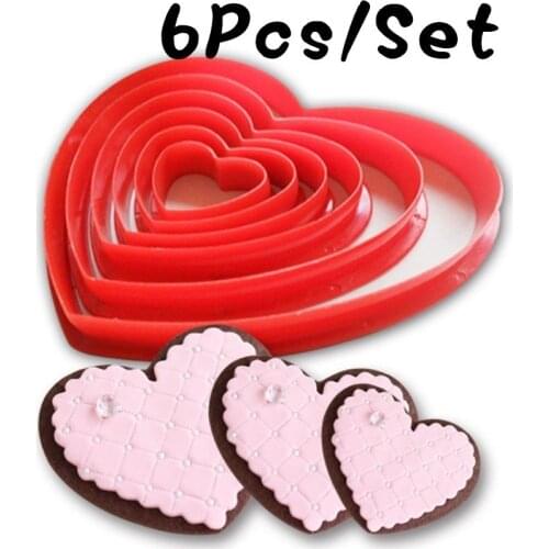 6Pcs Heart Cookie Biscuit Fondant Cake Cutter Decor Tools Mold Sugar Crafts Set Plastic Cookie Cutter