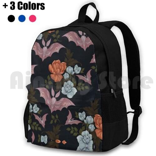 Botanical-Moths And Night Flowers Outdoor Hiking Backpack Riding Climbing Sports Bag Bat Moth Bats Moths Floral Flowers