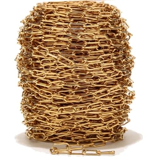 7mm width Golden Unwelded stainless steel Cable Chains Paper Clip Chains with Spool for Necklace Jewelry Accessories DIY Making