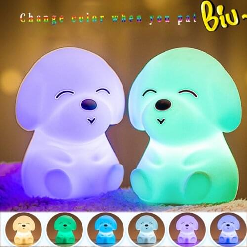 Colorful Silicone Dog Night Light Touch Sensor Remote Control Lamp Children Kids Cartoon Puppy Atmosphere Light USB Rechargeable