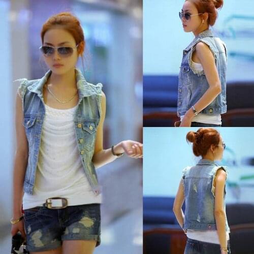 Denim vest women Jeans Sleeveless Jacket Women Plus Size S-L Dark Blue Denim Jeans Vest Women Cowboy Denim Vest Womens Jackets