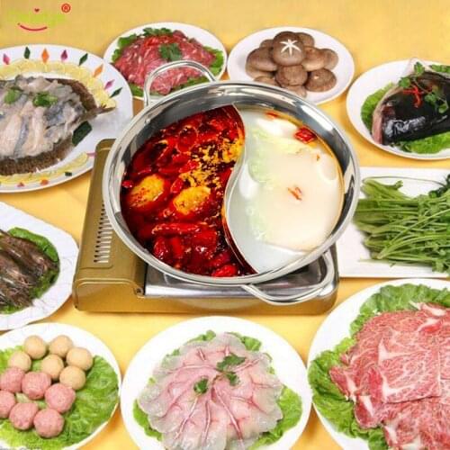 Hot Pot Twin Divided Stainless Steel 28cm Cookware fire Pot Ruled Compatible Soup Stock Pots Home Kitchen