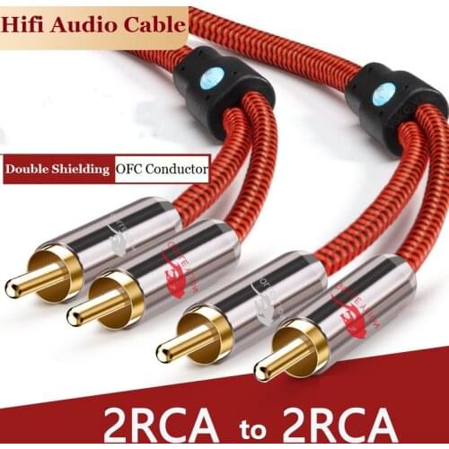 2x RCA to 2x RCA Male Phono Nylon Stereo Audio Cable For Subwoofer DVD Speaker TV AV RCA Y Line 1m 2m 3m 5m 8m