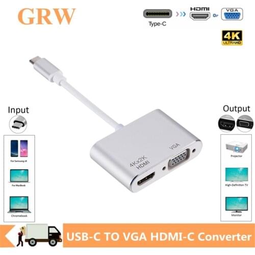 GRWIBEOU USB C Cable USB C to HDMI VGA Cable Type c to hdmi vga Video Adapter Converters Aluminum For New Macbook Pro Multimedia