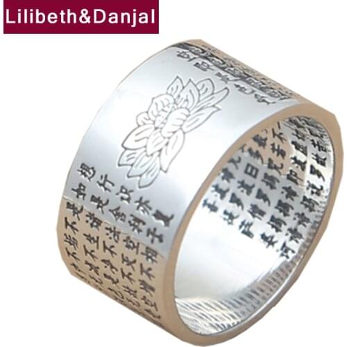 Buddha Heart Sutra Lotus Smooth Real S999 Sterling Silver Ring Vintage Fashion Fine Brand Jewelry Women Men 2021 Designer R16