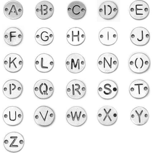 10pcs/lot Stainless Steel 6mm Round Alphabet DIY Initials Pendant Charms Connectors For Jewelry Making Accessories From A-Z