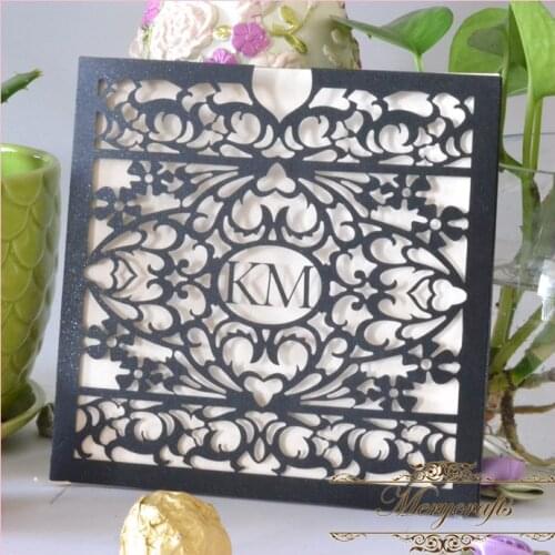 MR045 100pcs/Lot Hot Square Carved Card Customizable Letters Wedding Decoration Insert Design Laser Cut Invitation Card