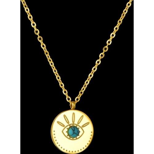 Hot Sale Gold Colour Bling Classical Turquoise Necklace Stainless Steel Pendant For Woman Girlfriend Daily Jewelry Gifts
