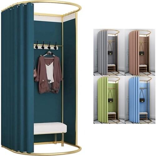 Clothing Store Boutique Metal Movable Portable Fitting Room Luxury Changing Room Movable Golden Dressing Room with Curtain