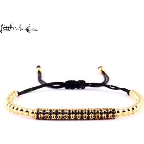 Little MingLou 4mm copper bead men bracelet Luxury pave CZ Long Tubes charm Macrame bracelets & bangles for women jewelry